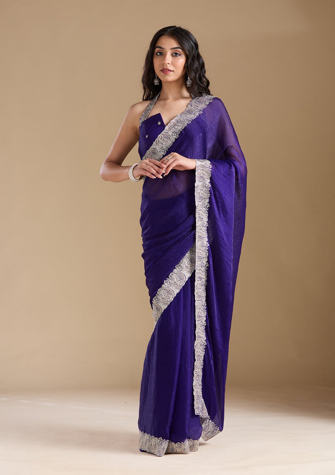 Violet Zariwork (Silver) Chiffon Saree